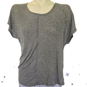 C&C CALIFORNIA All‎ Linen Flowy Cap Sleeve Stripe Seamed Top Black White Large